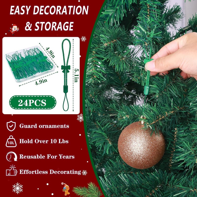 ANGAR 36 Pcs Adjustable Christmas Ornament Hooks, No-Slip Cat Child Proof Ornament Hangers String for Hanging Christmas Tree Decorations, Strong Accessorie for Small & Large Ornaments(Shiny Green) - Image 4